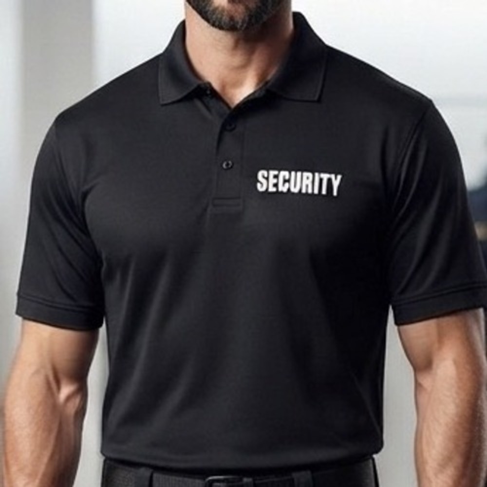 Pudala Uniforms Mens Black Security Polo Shirt Short Sleeve Graphic Staff Top